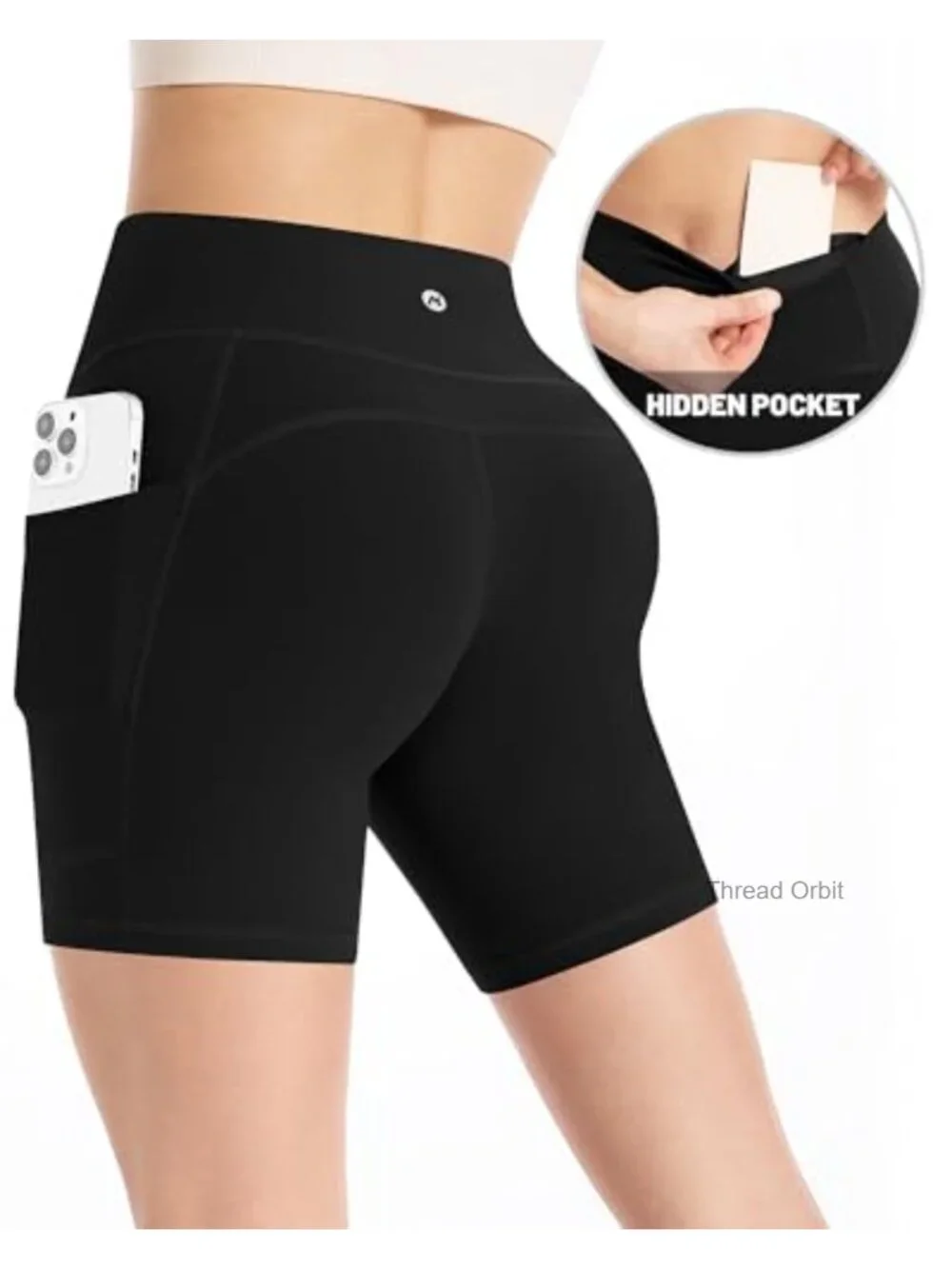 High Waisted Tummy Control Biker Shorts 3 Pockets Spandex Workout Yoga Running